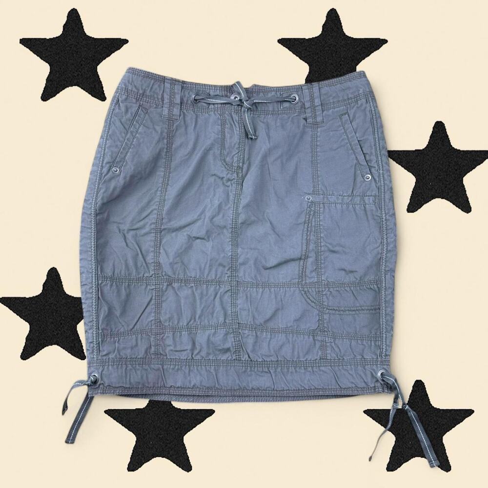 ★ Y2K Grey Cargo Mini Skirt – Utility Pocket Drawstring Skirt ★